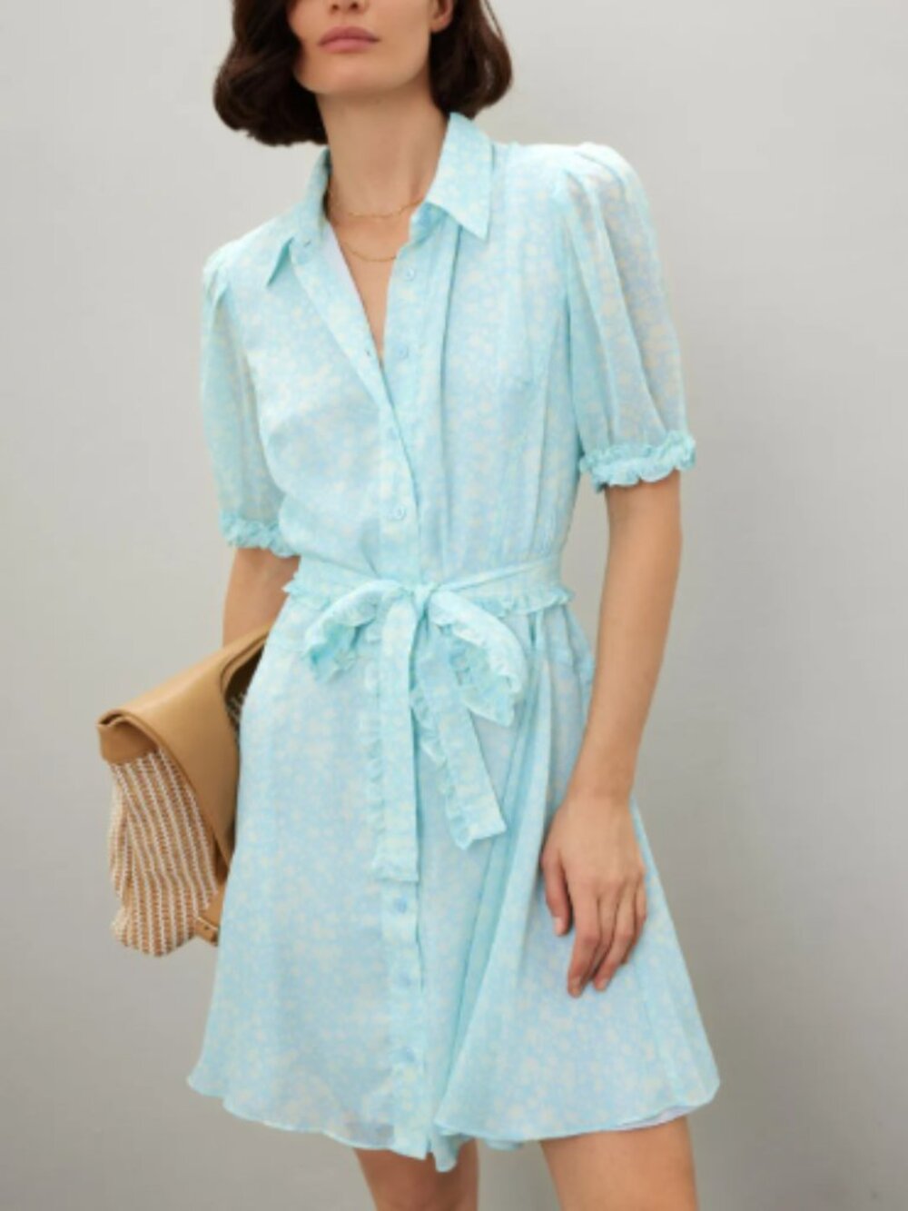 Derek Lam Collective Floral Ruffle Mini Dress Blue Size 42 US 6